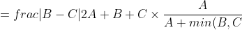 =\frac{ \left | B - C \right | }{ 2A + B + C } \times \frac { A }{ A + min (B, C) }= SORENSON - S2